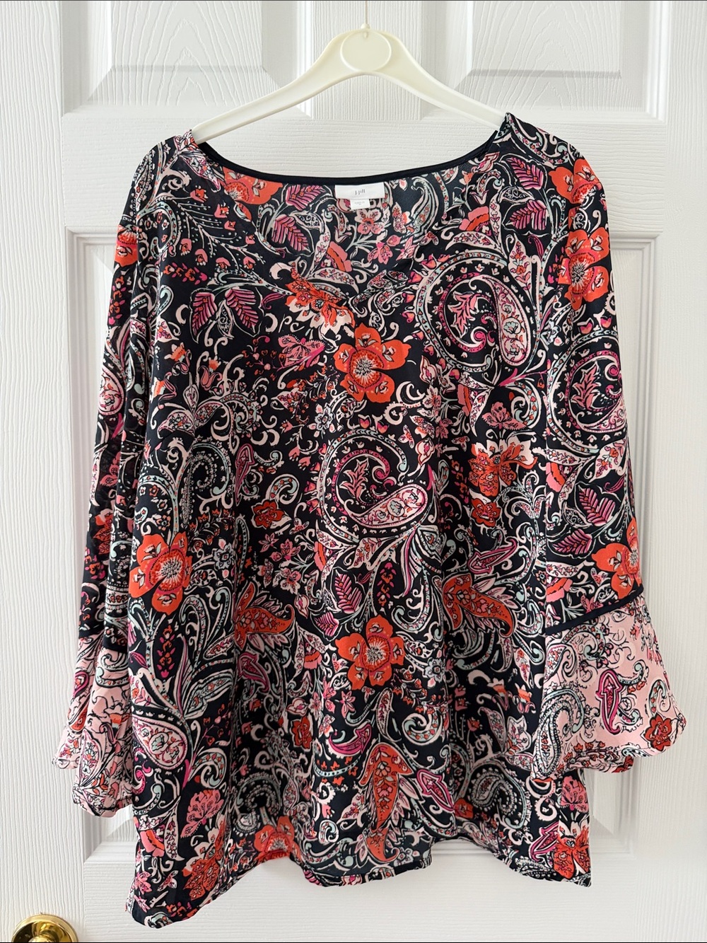 JJill Black Floral Paisley Tunic with Red and Pink Accents